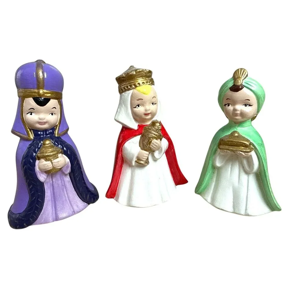 Handmade Ceramic Nativity Set 6pc Hand Painted Figures Vintage Christmas Decor